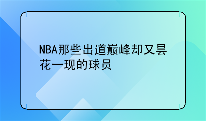 NBA那些出道巅峰却又昙花一现的球员