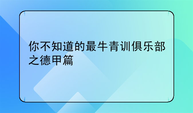 你不知道的最牛青训俱乐部之德甲篇