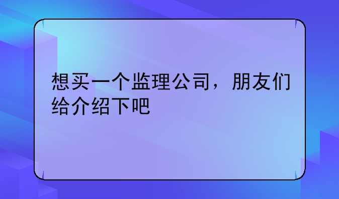 想买一个监理公司，朋友们给介绍下吧