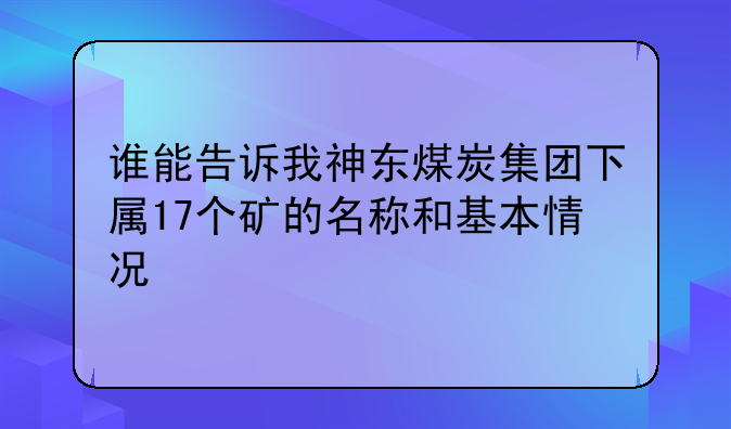 谁能告诉我神东煤炭集团下属17个矿的名称和基本情况