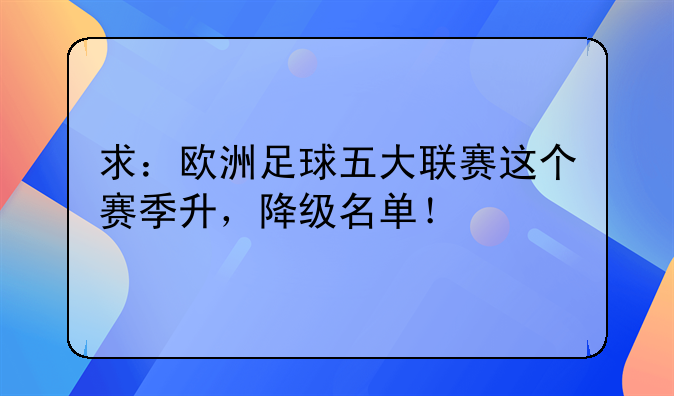 求：欧洲足球五大联赛这个赛季升，降级名单！