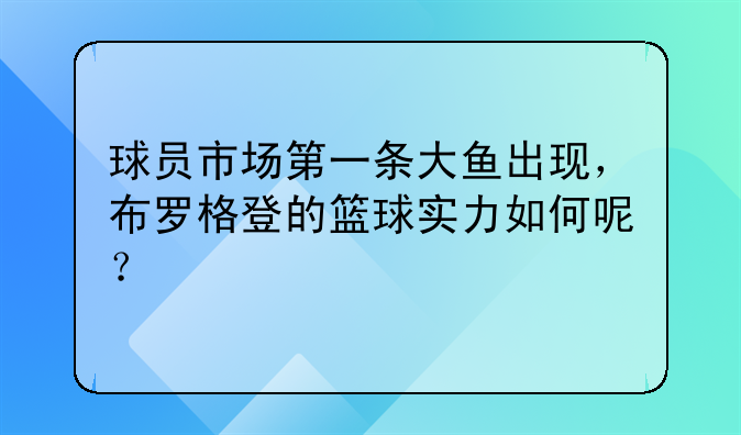 球员市场第一条大鱼出现，布罗格登的篮球实力如何呢？